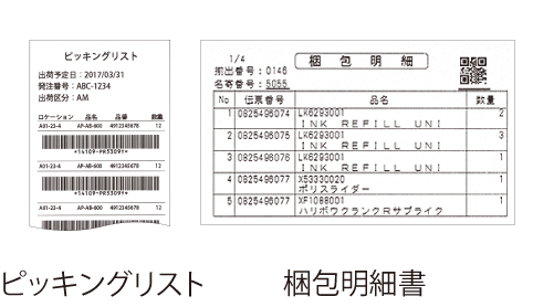 ピッキングリスト・梱包明細書