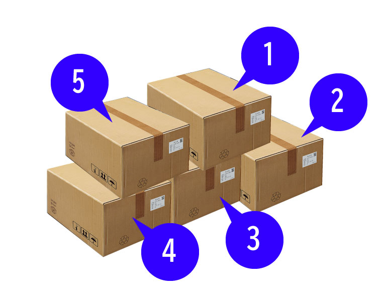 納品された5箱の部品