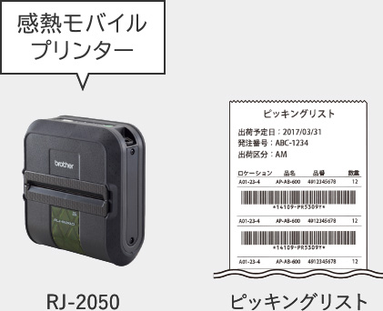 感熱モバイルプリンター RJ-2050 ピッキングリスト