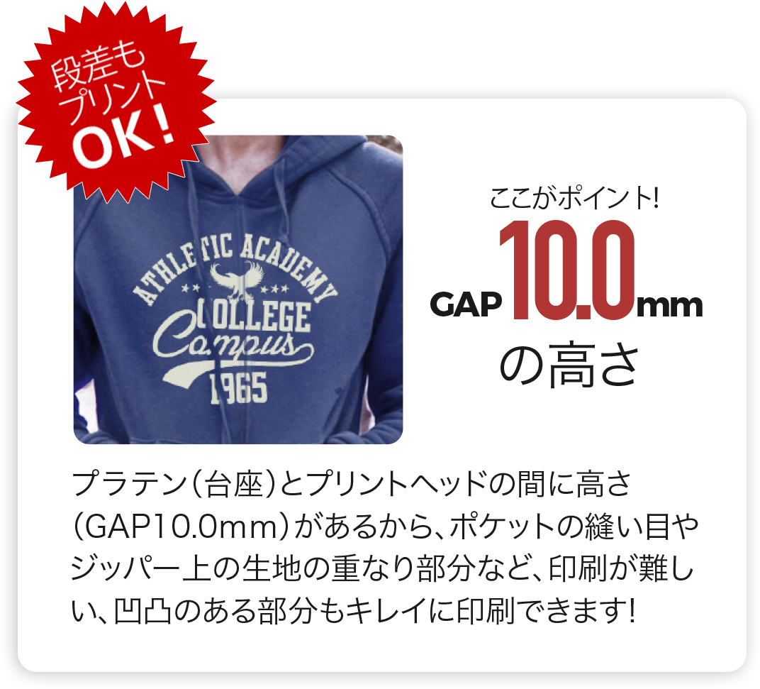 段差もプリントOK！ここがポイント！GAP10.0mmの高さ