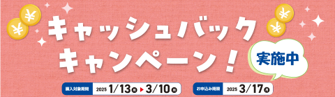 1/13～3/10までキャッシュバック実施中！