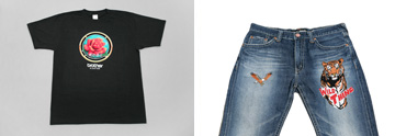 デニム・Tシャツに施したデザイン刺しゅう写真