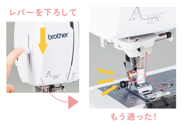 縫う前の準備を簡単にする糸通し機能！