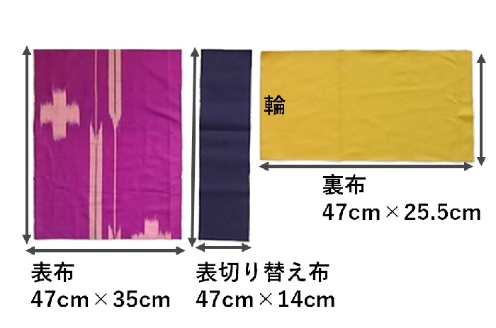 【ミシン初心者におすすめ】着物⇒クッションカバーのリメイク手順-裁断した生地の写真