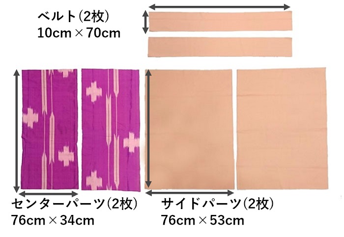 【ミシン初心者におすすめ】着物⇒スカートのリメイク手順-裁断した生地の写真