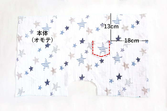 【ミシン初心者におすすめ】ガーゼケット→かぼちゃパンツのリメイク手順-ポケットを縫い付ける箇所の補足写真