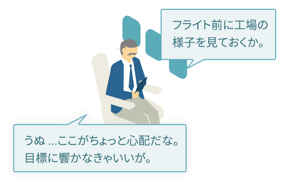 フライト前に工場の様子を見ておくか。うぬ...ここがちょっと心配だな。目標に響かなきゃいいが。