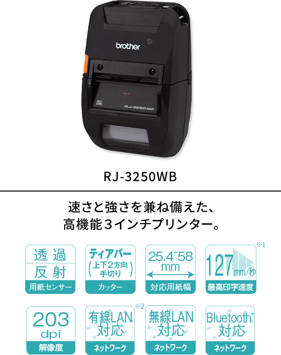 速さと強さを兼ね備えた、 高機能３インチプリンター。