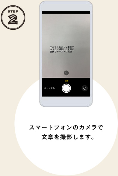 STEP2 スマートフォンのカメラで文章を撮影します。