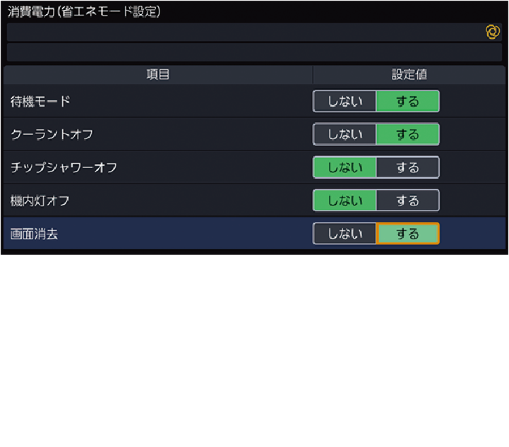 ●待機モード●クーラントポンプ●チップシャワー●機内灯●画面消去カスタマイズ可能