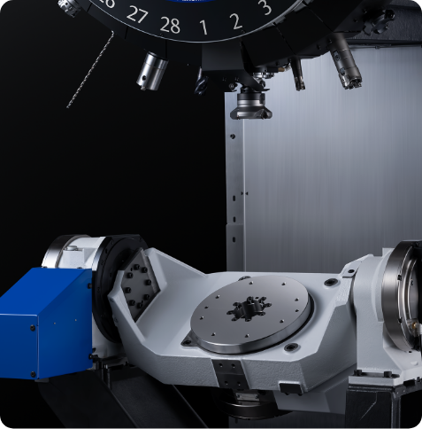 大型傾斜ロータリーテーブル搭載の多面加工機