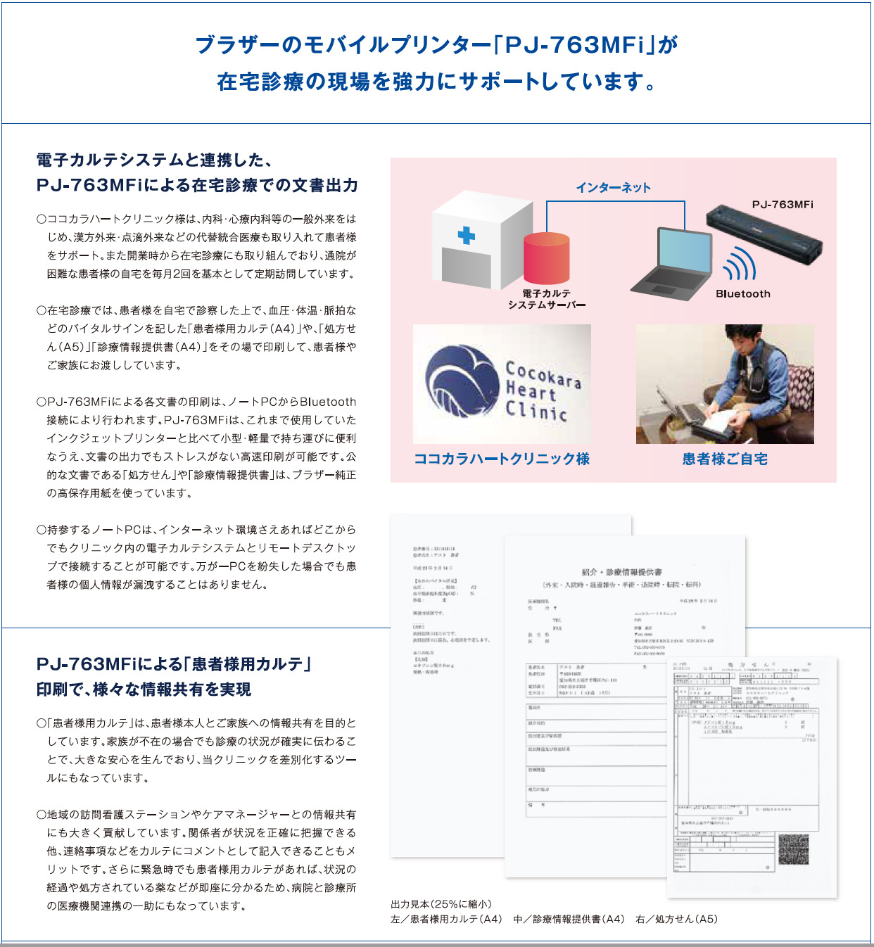電子カルテシステムと連携した、PJ-763MFiによる在宅診療での文書出力