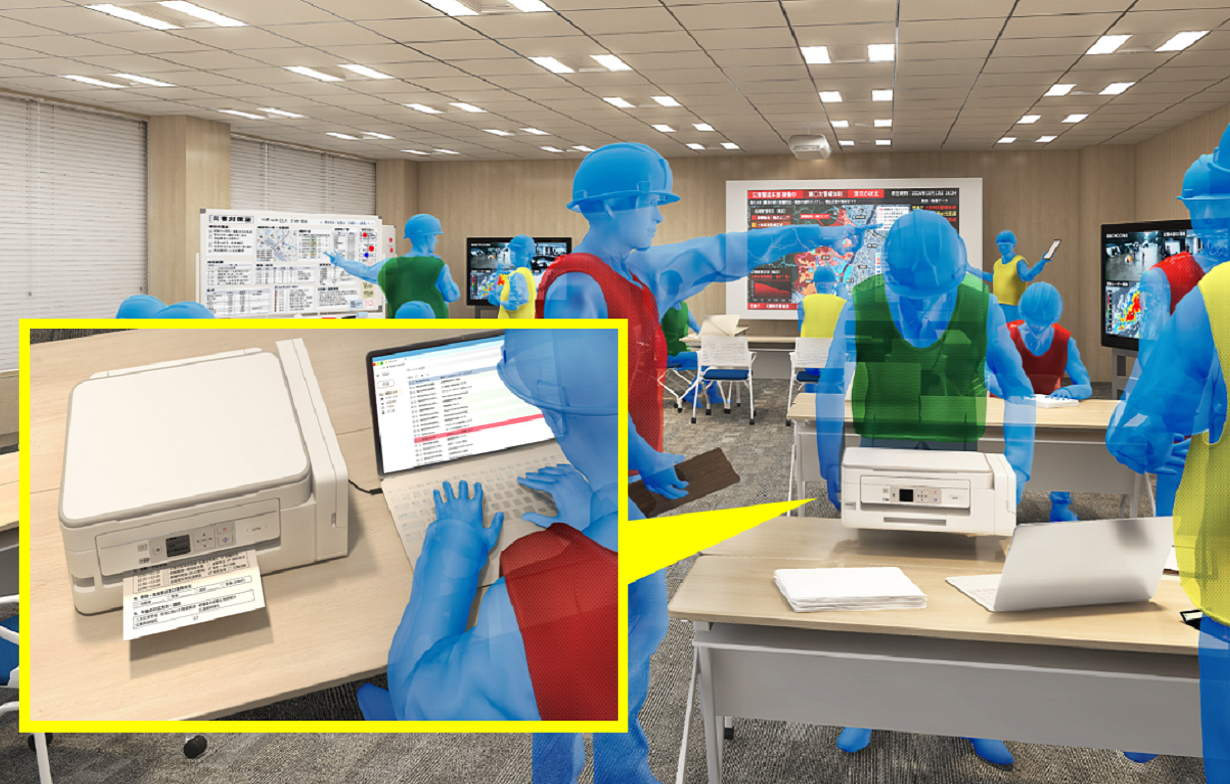 災害派遣現場での卓上プリンター使用イメージ（モバイルプリンター導入前） 