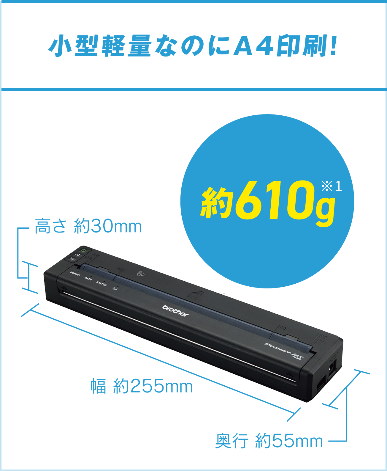 小型軽量なのにA4印刷！