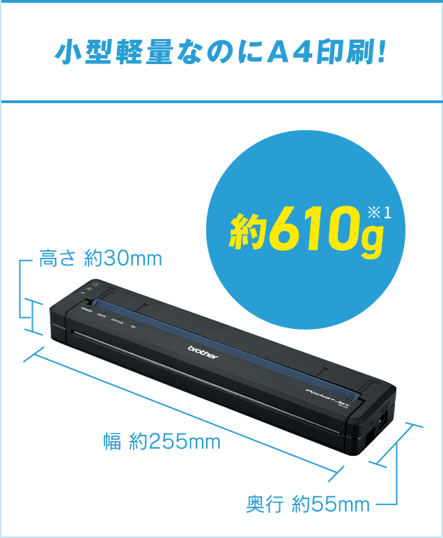 小型軽量なのにA4印刷！