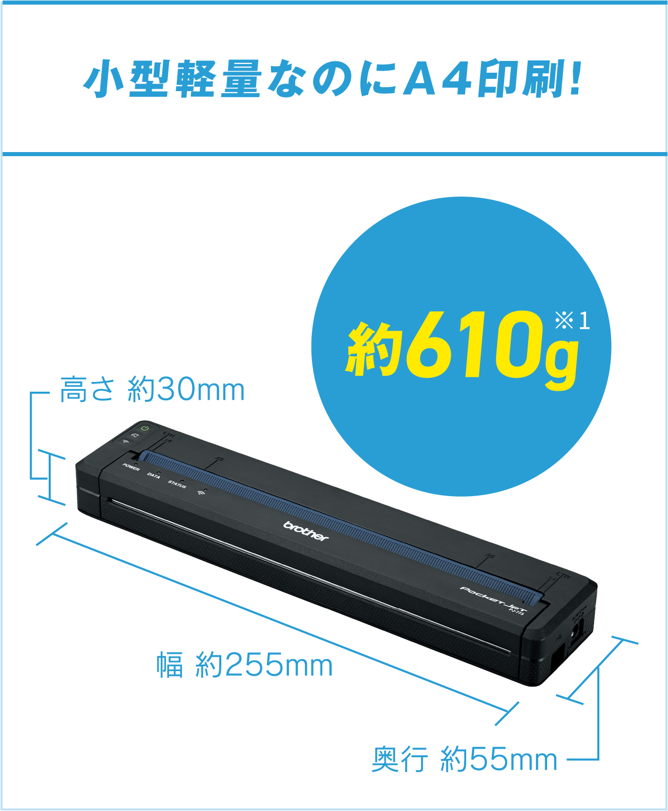 小型軽量なのにA4印刷！