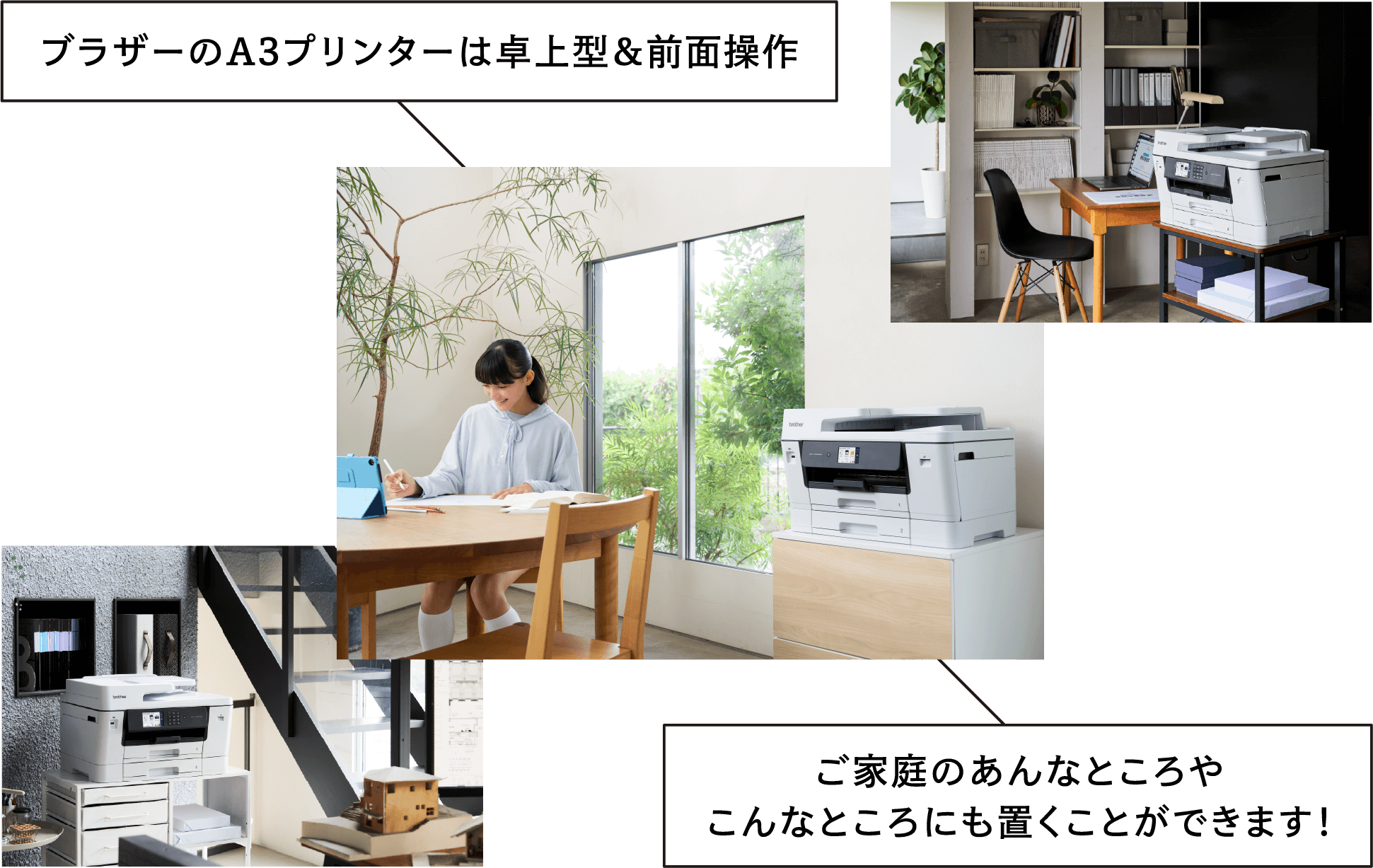 ブラザーのA3プリンターは卓上型＆前面操作 ご家庭のあんなところやこんなところにも置くことができます！
