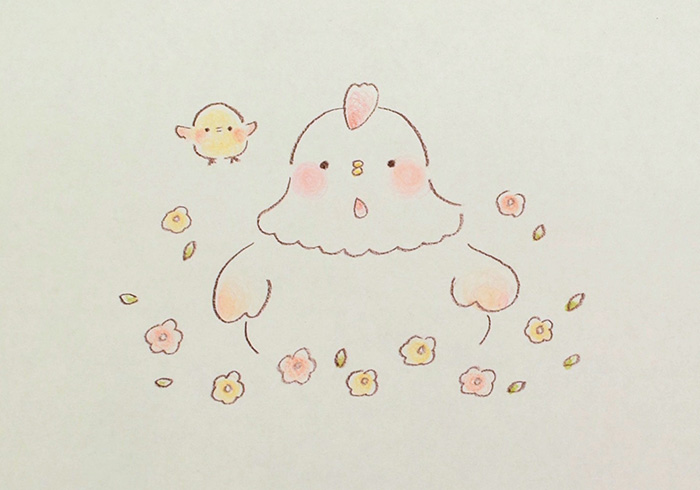 くちばしは「＝」足は「V」で、可愛い「ヒヨコ」が描ける！5