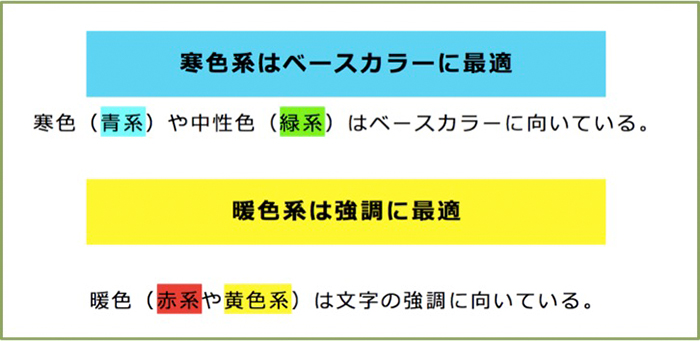 強調する部分は太字や暖色系の色を使う！1