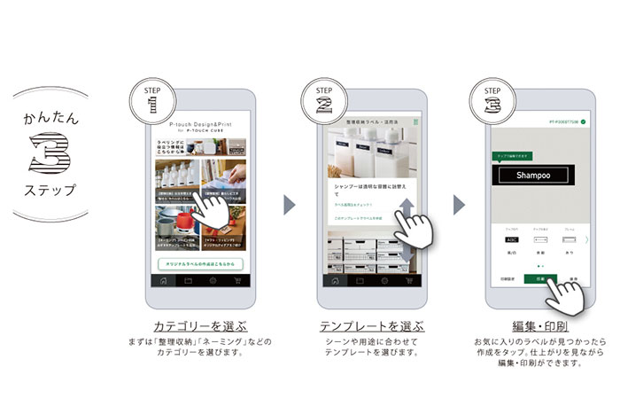 カテゴリー選択→テンプレート選択→編集・印刷のかんたん3ステップ