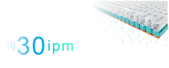 20ipm （2018年モデル）→30ipm　ブラザー独自のインク吐出技術により、高出力プリンティングを実現。