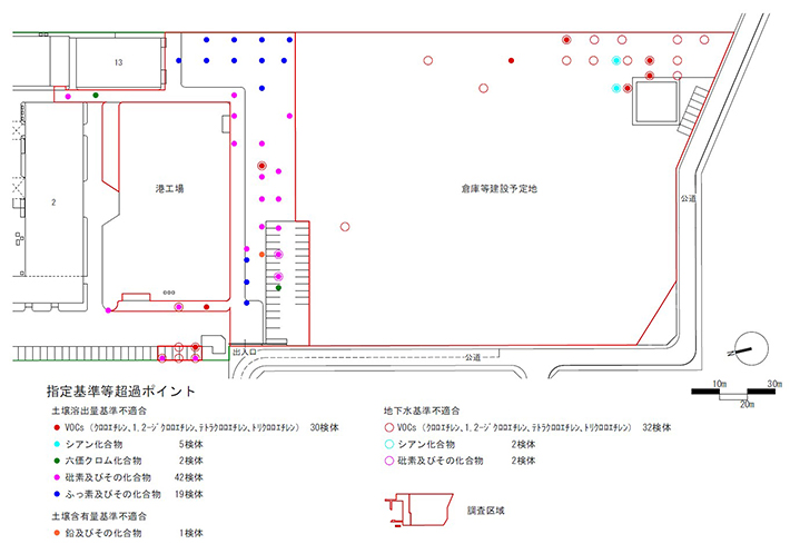 港工場および隣接地における指定基準等超過ポイント