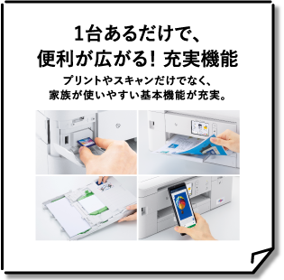 1台あるだけで、便利が広がる！充実機能 プリントやスキャンだけでなく、家族が使いやすい基本機能が充実。